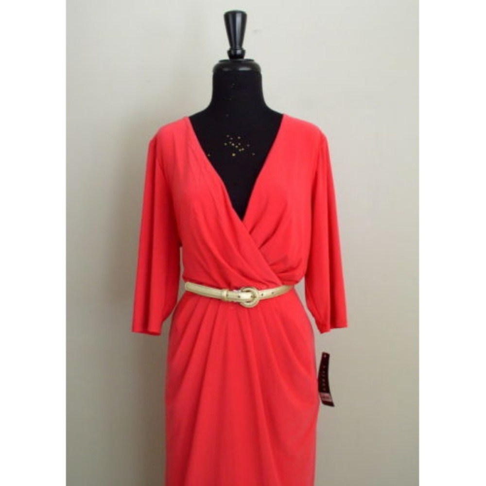 Lauren by Ralph Lauren Coral Belted Dress Sz 14W - Picture 3 of 8